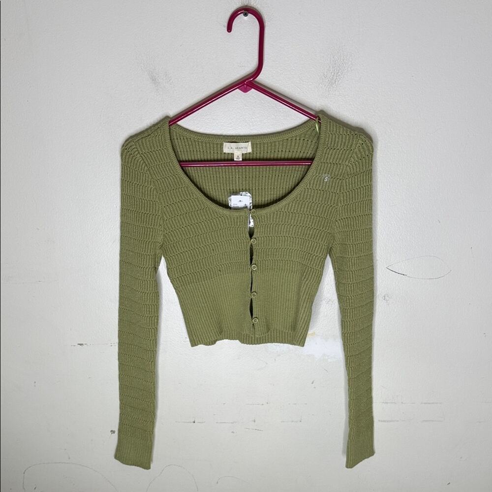 LA Hearts Sage Green Cropped Knit Cardigan Sweater Size Small New!